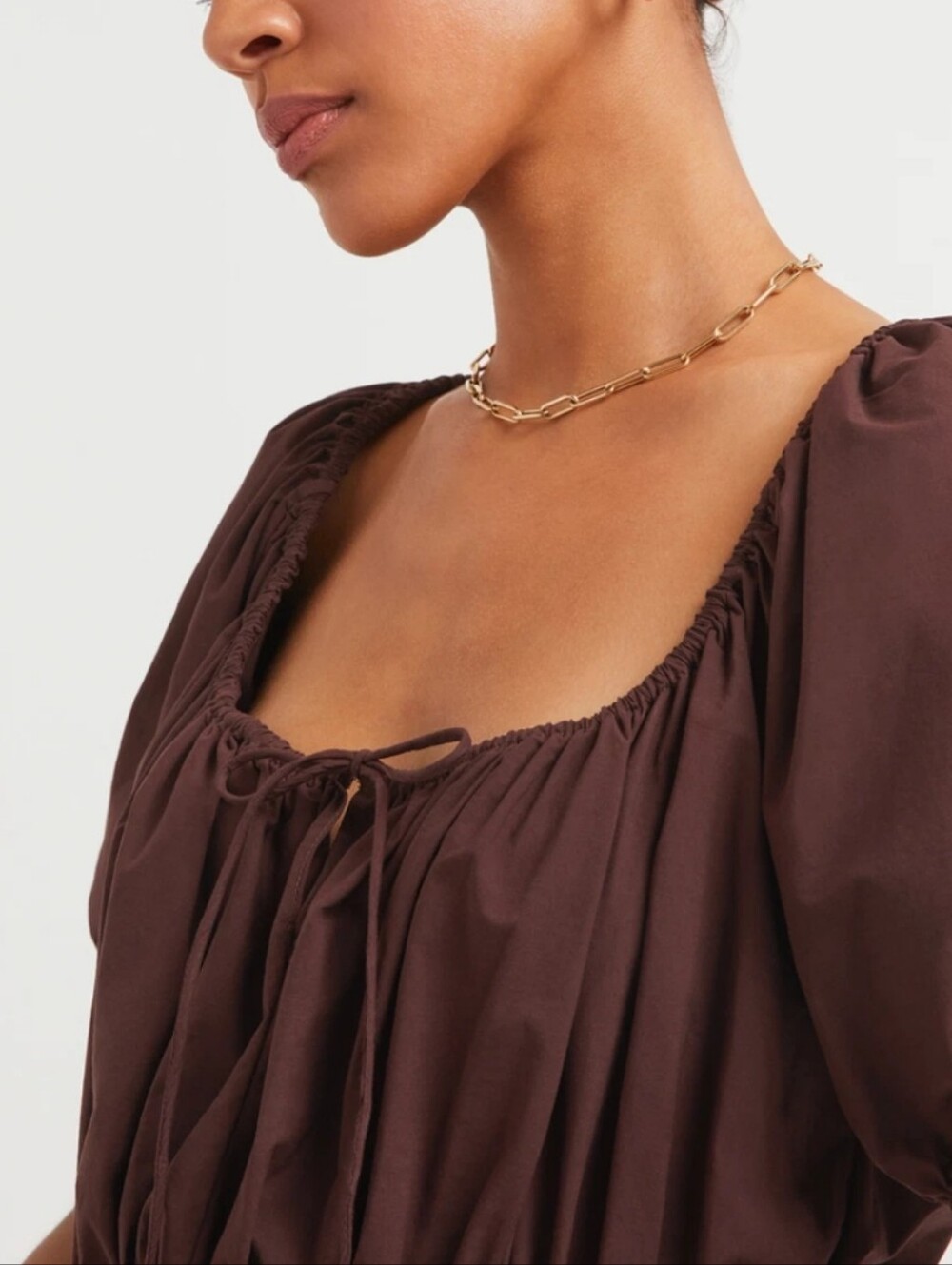 Matteau Chocolate Puff-Sleeve Tiered Dress - Picture 3 of 15